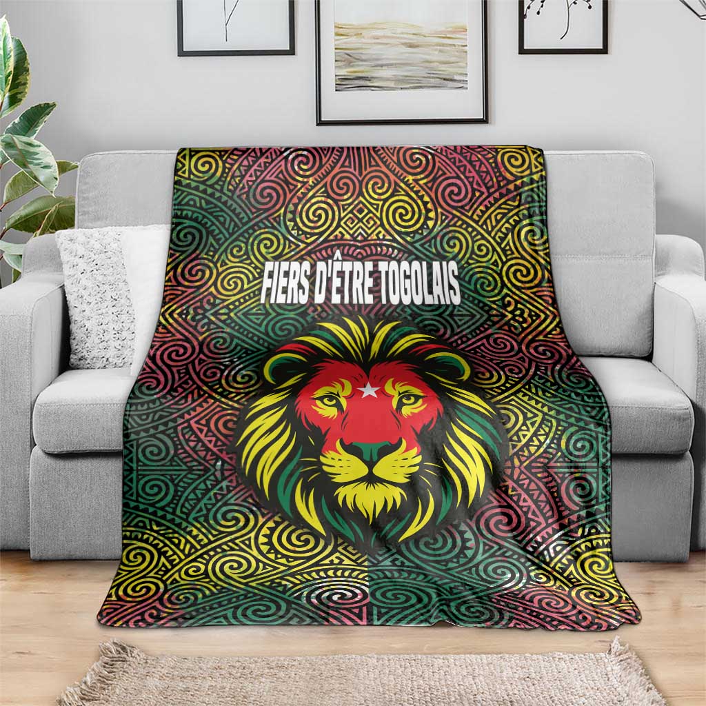 Togo Blanket with Red Lion Head Design and Traditional African Pattern