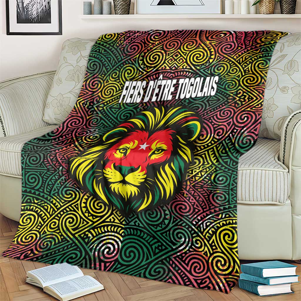 Togo Blanket with Red Lion Head Design and Traditional African Pattern