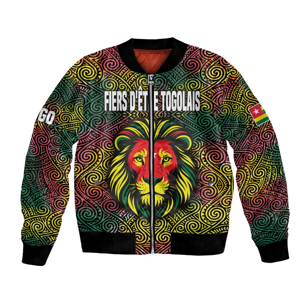 Togo Bomber Jacket with Red Lion Head Design and Traditional African Pattern