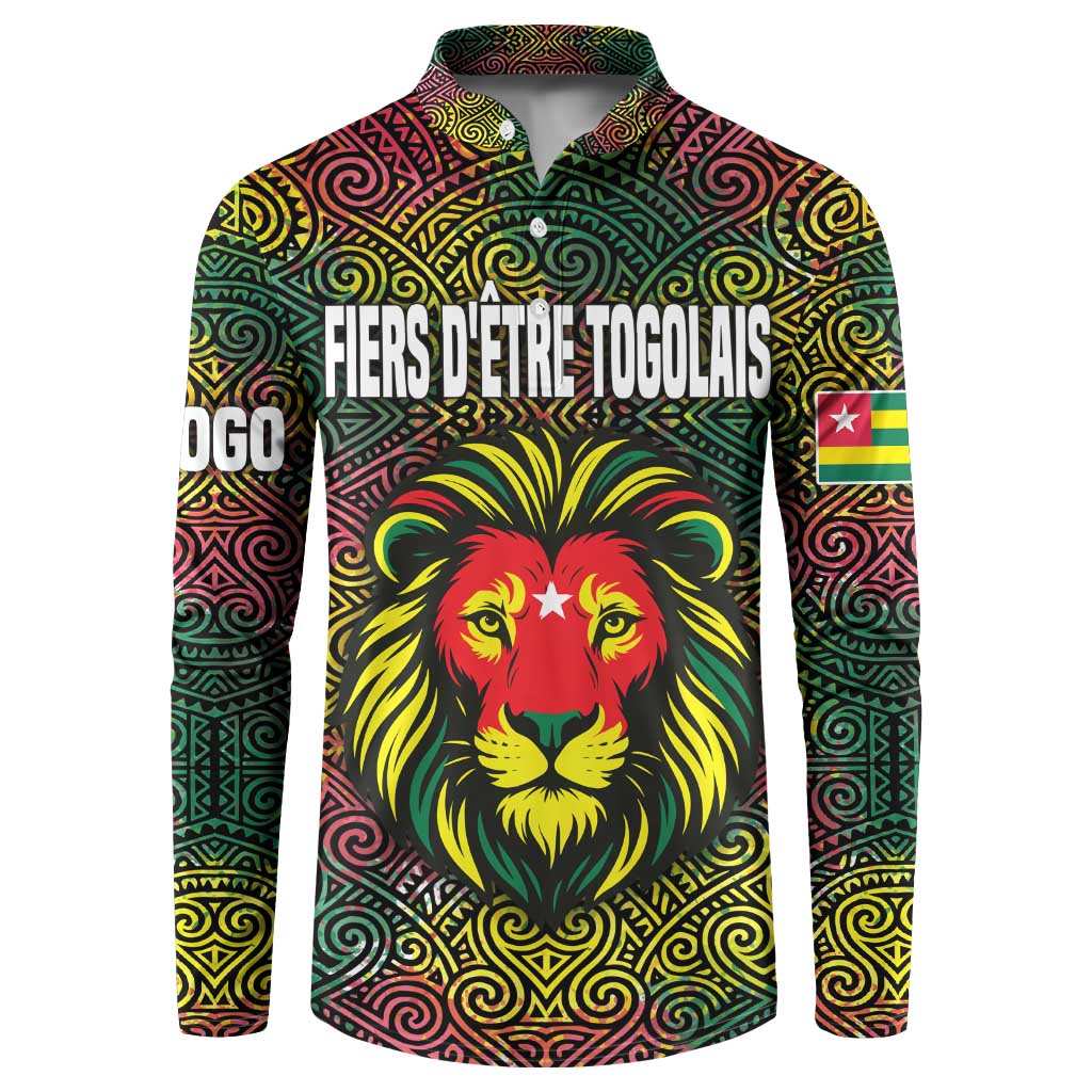 Togo Button Sweatshirt with Red Lion Head Design and Traditional African Pattern