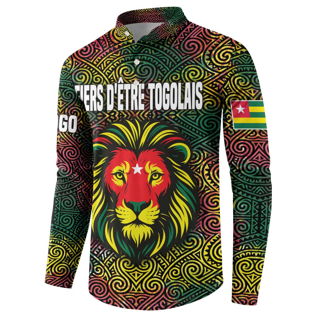 Togo Button Sweatshirt with Red Lion Head Design and Traditional African Pattern