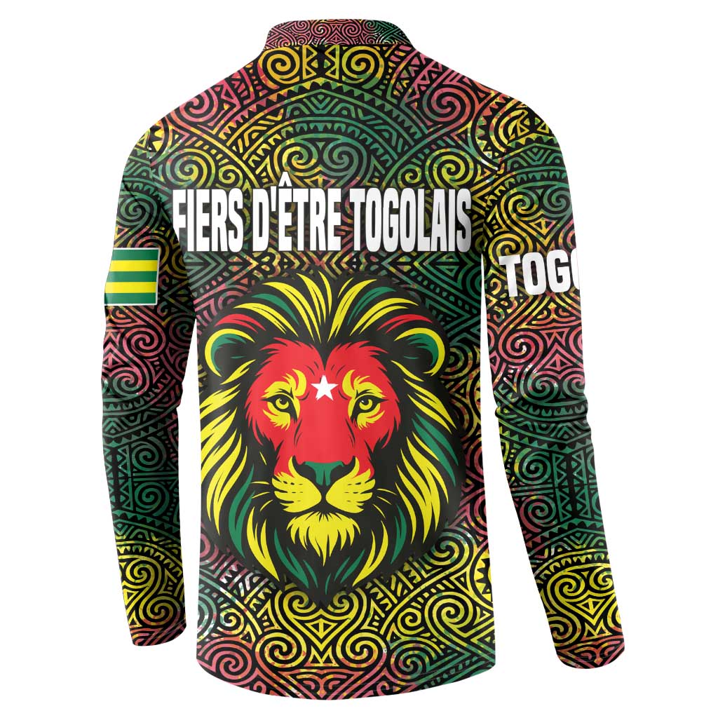 Togo Button Sweatshirt with Red Lion Head Design and Traditional African Pattern