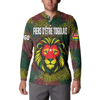 Togo Button Sweatshirt with Red Lion Head Design and Traditional African Pattern