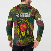 Togo Button Sweatshirt with Red Lion Head Design and Traditional African Pattern