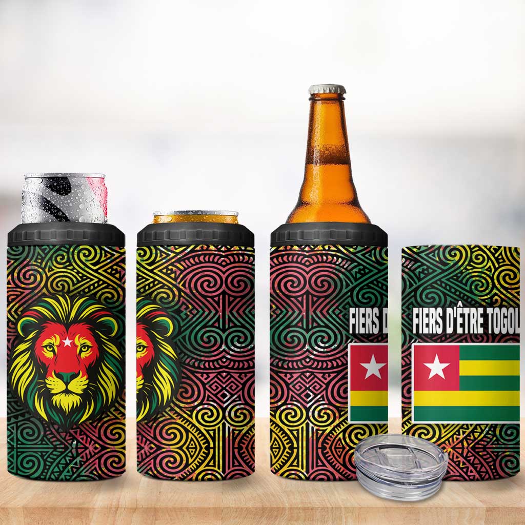 Togo 4 in 1 Can Cooler Tumbler with Red Lion Head Design and Traditional African Pattern