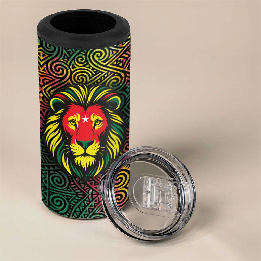 Togo 4 in 1 Can Cooler Tumbler with Red Lion Head Design and Traditional African Pattern
