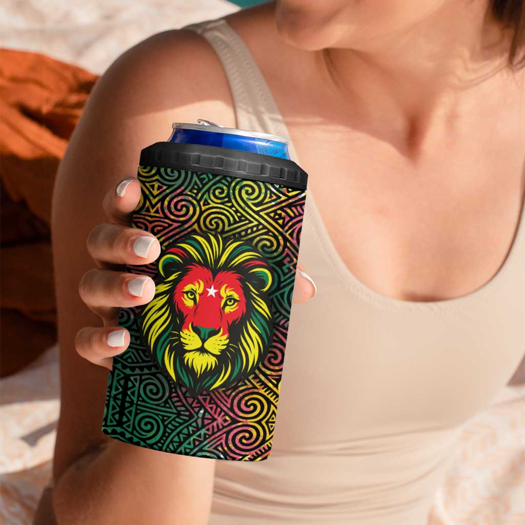Togo 4 in 1 Can Cooler Tumbler with Red Lion Head Design and Traditional African Pattern