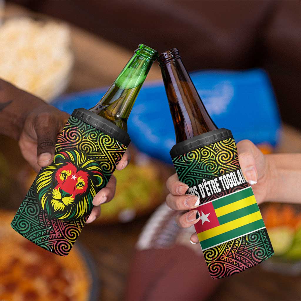 Togo 4 in 1 Can Cooler Tumbler with Red Lion Head Design and Traditional African Pattern
