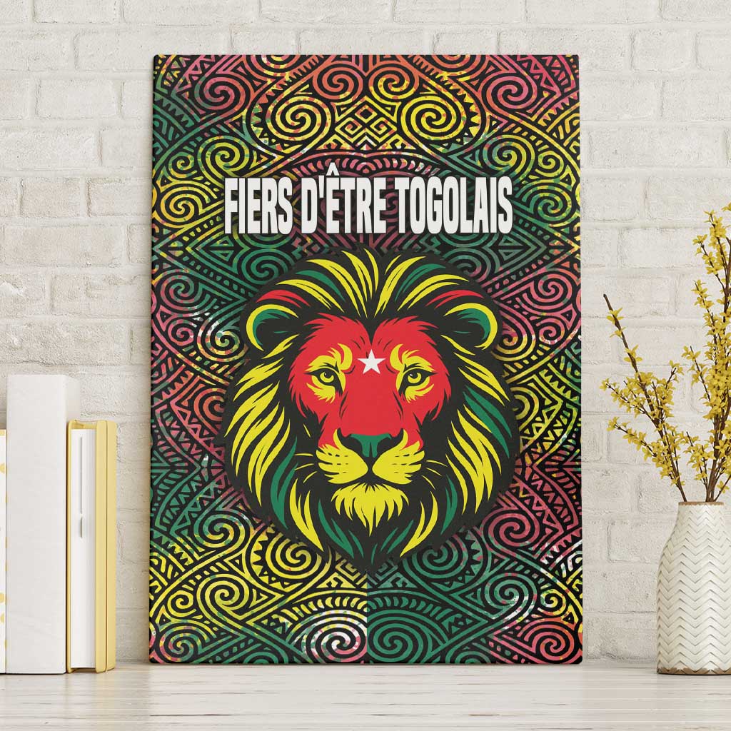 Togo Canvas Wall Art with Red Lion Head Design and Traditional African Pattern