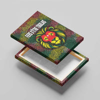Togo Canvas Wall Art with Red Lion Head Design and Traditional African Pattern
