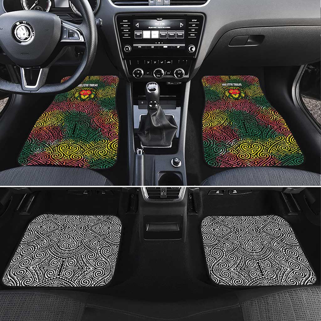 Togo Car Mats with Red Lion Head Design and Traditional African Pattern