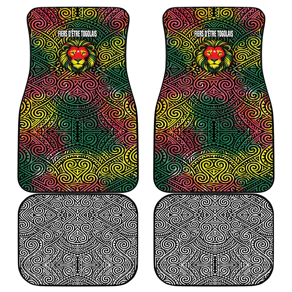 Togo Car Mats with Red Lion Head Design and Traditional African Pattern