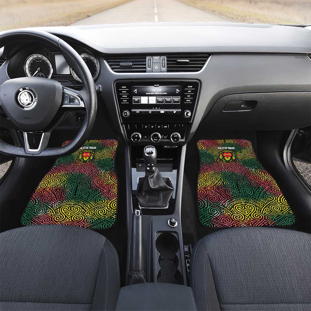Togo Car Mats with Red Lion Head Design and Traditional African Pattern