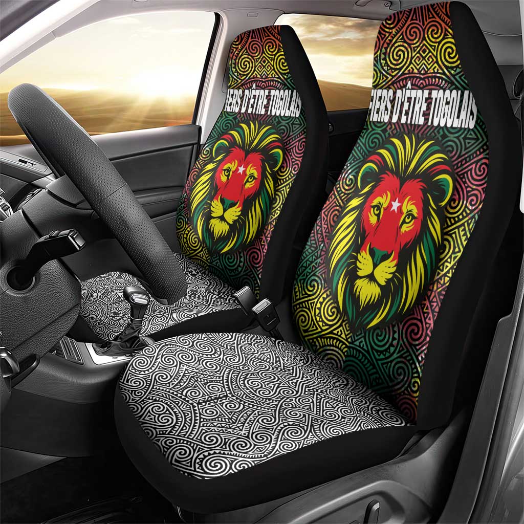 Togo Car Seat Cover with Red Lion Head Design and Traditional African Pattern