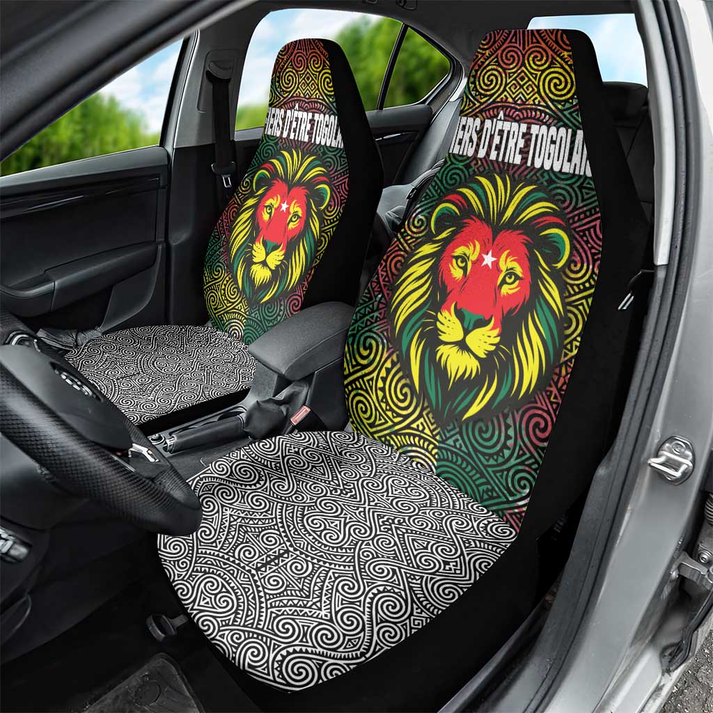 Togo Car Seat Cover with Red Lion Head Design and Traditional African Pattern