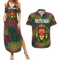 Togo Couples Matching Summer Maxi Dress and Hawaiian Shirt with Red Lion Head Design and Traditional African Pattern