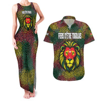 Togo Couples Matching Tank Maxi Dress and Hawaiian Shirt with Red Lion Head Design and Traditional African Pattern