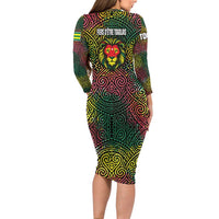 Togo Family Matching Long Sleeve Bodycon Dress and Hawaiian Shirt with Red Lion Head Design and Traditional African Pattern