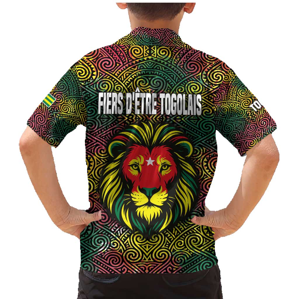 Togo Family Matching Mermaid Dress and Hawaiian Shirt with Red Lion Head Design and Traditional African Pattern