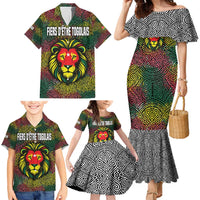 Togo Family Matching Mermaid Dress and Hawaiian Shirt with Red Lion Head Design and Traditional African Pattern