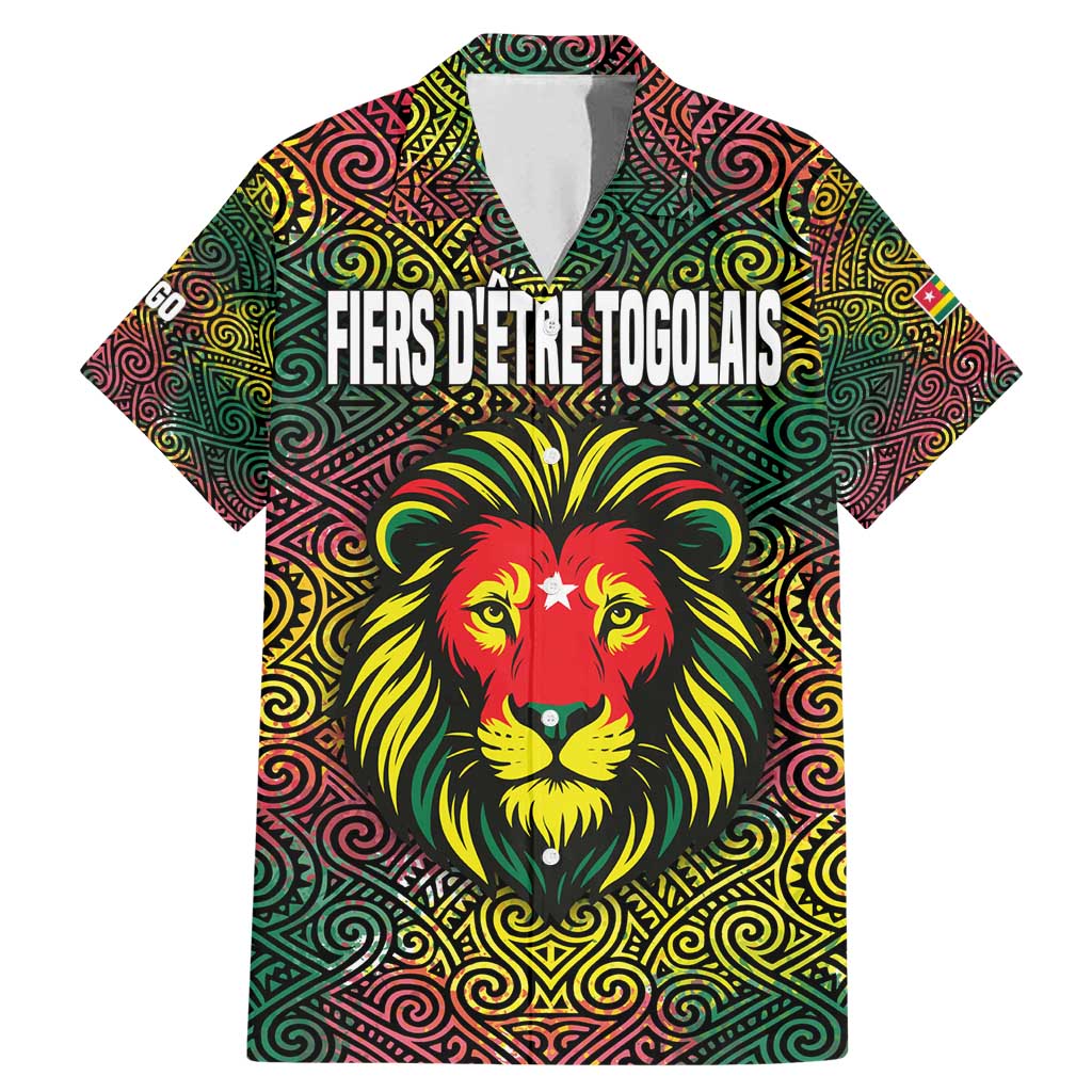 Togo Family Matching Mermaid Dress and Hawaiian Shirt with Red Lion Head Design and Traditional African Pattern