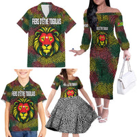 Togo Family Matching Off The Shoulder Long Sleeve Dress and Hawaiian Shirt with Red Lion Head Design and Traditional African Pattern