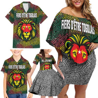Togo Family Matching Off Shoulder Short Dress and Hawaiian Shirt with Red Lion Head Design and Traditional African Pattern