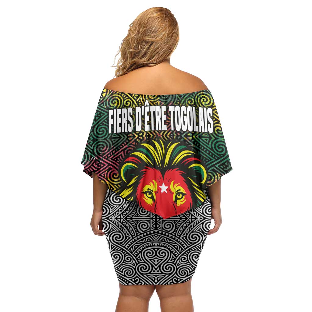 Togo Family Matching Off Shoulder Short Dress and Hawaiian Shirt with Red Lion Head Design and Traditional African Pattern