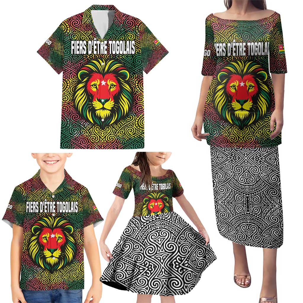 Togo Family Matching Puletasi and Hawaiian Shirt with Red Lion Head Design and Traditional African Pattern