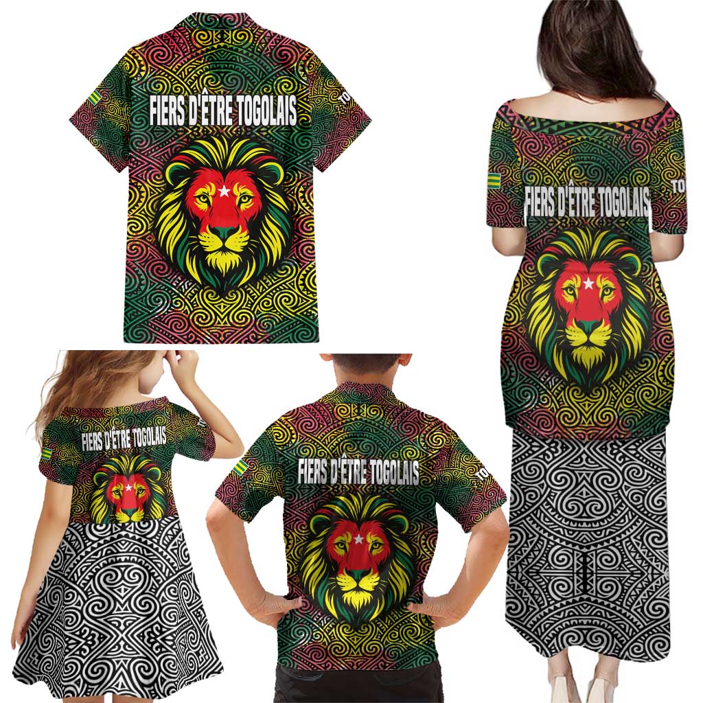 Togo Family Matching Puletasi and Hawaiian Shirt with Red Lion Head Design and Traditional African Pattern