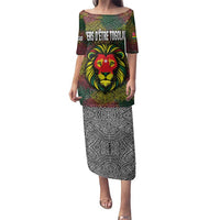 Togo Family Matching Puletasi and Hawaiian Shirt with Red Lion Head Design and Traditional African Pattern