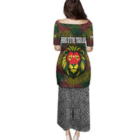 Togo Family Matching Puletasi and Hawaiian Shirt with Red Lion Head Design and Traditional African Pattern