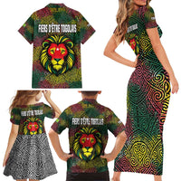 Togo Family Matching Short Sleeve Bodycon Dress and Hawaiian Shirt with Red Lion Head Design and Traditional African Pattern