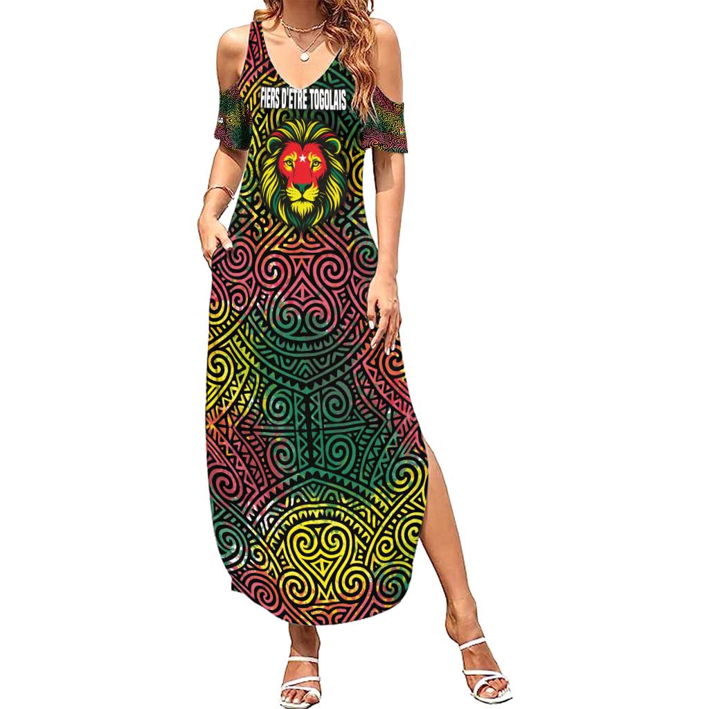 Togo Family Matching Summer Maxi Dress and Hawaiian Shirt with Red Lion Head Design and Traditional African Pattern