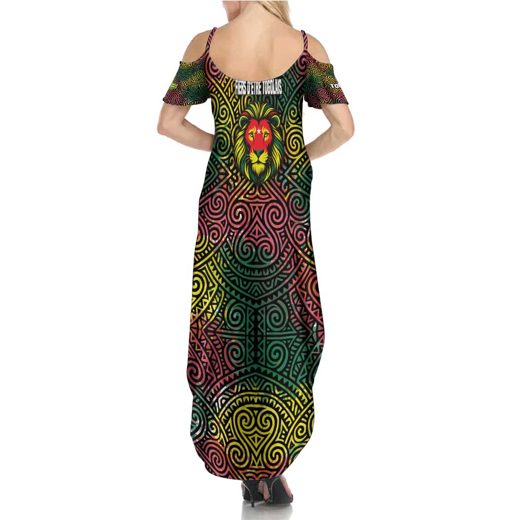 Togo Family Matching Summer Maxi Dress and Hawaiian Shirt with Red Lion Head Design and Traditional African Pattern