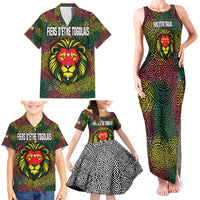 Togo Family Matching Tank Maxi Dress and Hawaiian Shirt with Red Lion Head Design and Traditional African Pattern