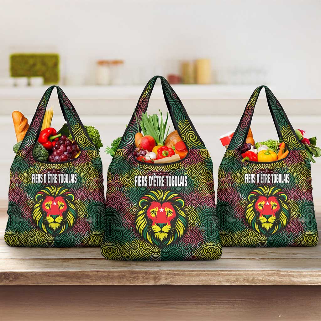 Togo Grocery Bag with Red Lion Head Design and Traditional African Pattern