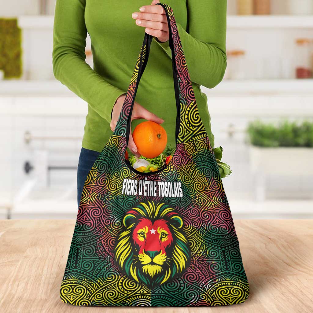 Togo Grocery Bag with Red Lion Head Design and Traditional African Pattern