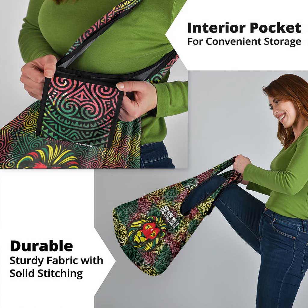 Togo Grocery Bag with Red Lion Head Design and Traditional African Pattern