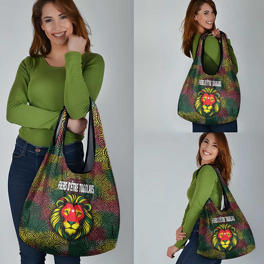 Togo Grocery Bag with Red Lion Head Design and Traditional African Pattern