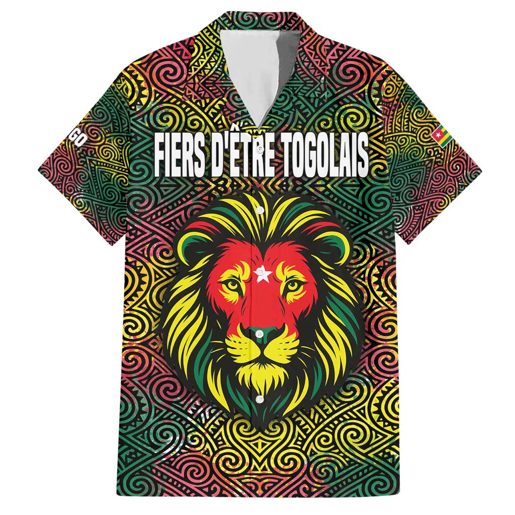 Togo Hawaiian Shirt with Red Lion Head Design and Traditional African Pattern