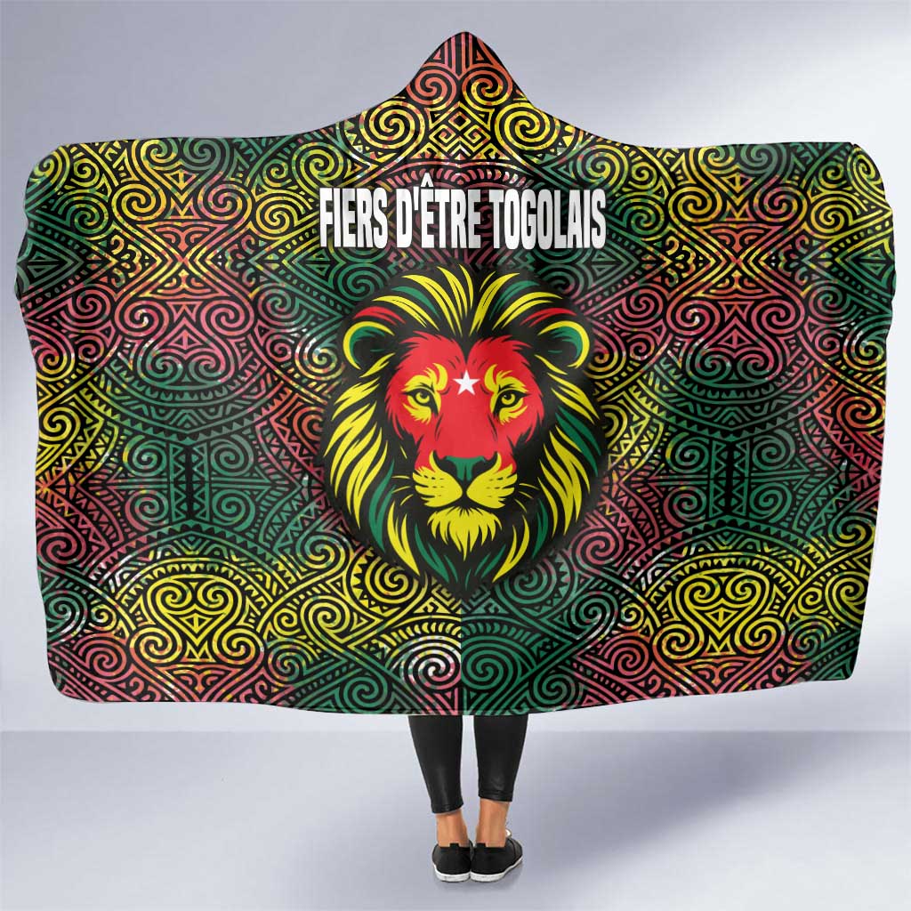 Togo Hooded Blanket with Red Lion Head Design and Traditional African Pattern