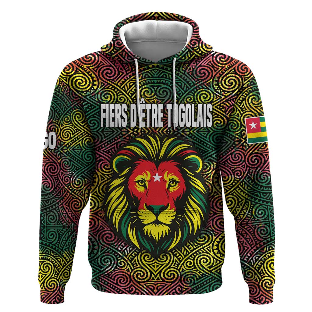 Togo Hoodie with Red Lion Head Design and Traditional African Pattern