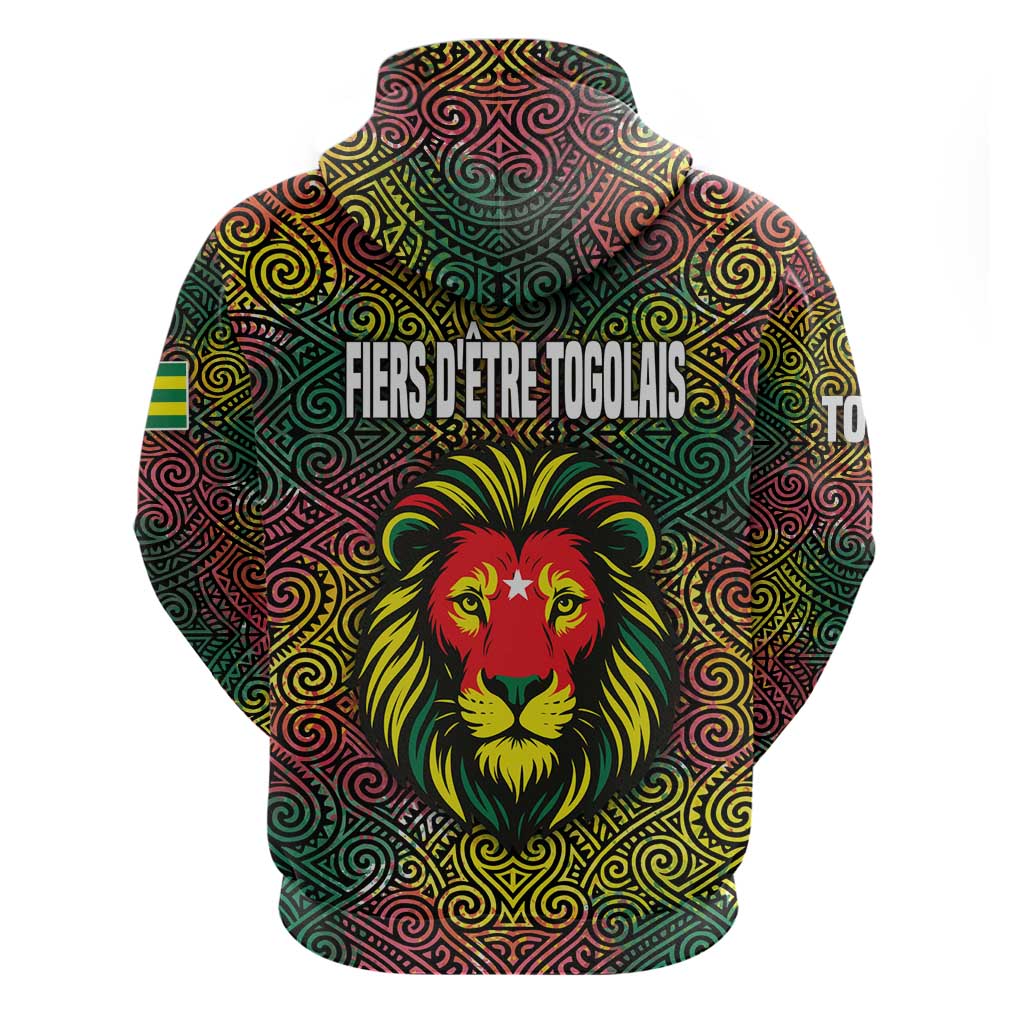 Togo Hoodie with Red Lion Head Design and Traditional African Pattern