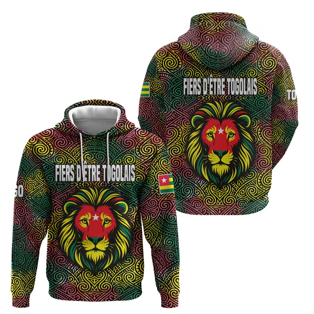 Togo Hoodie with Red Lion Head Design and Traditional African Pattern