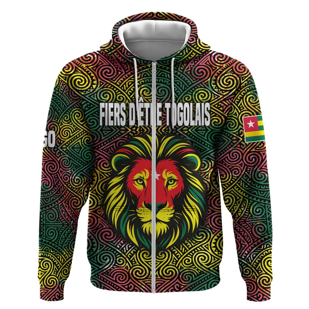 Togo Hoodie with Red Lion Head Design and Traditional African Pattern