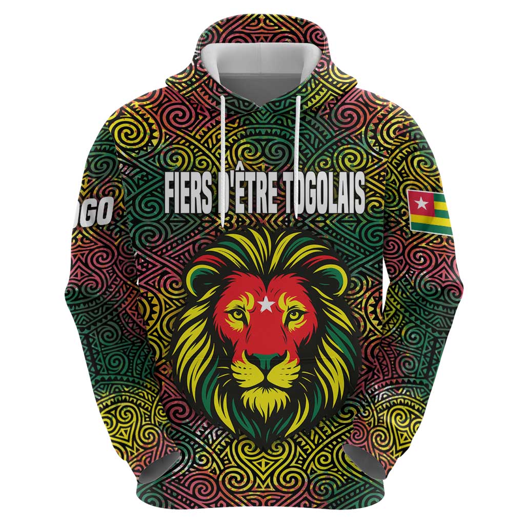 Togo Hoodie with Red Lion Head Design and Traditional African Pattern