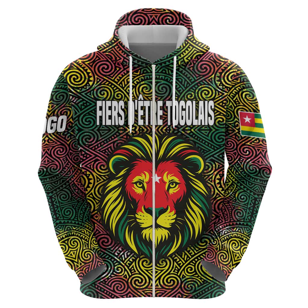 Togo Hoodie with Red Lion Head Design and Traditional African Pattern