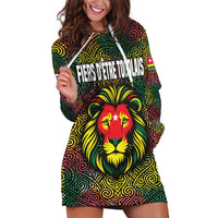Togo Hoodie Dress with Red Lion Head Design and Traditional African Pattern