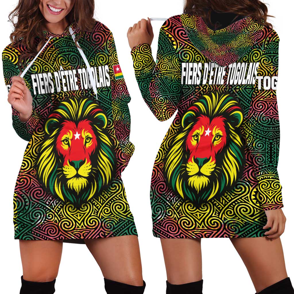 Togo Hoodie Dress with Red Lion Head Design and Traditional African Pattern